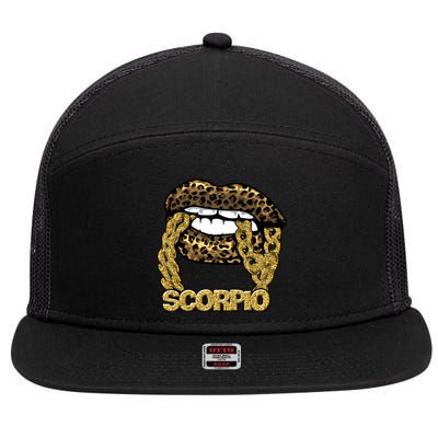 Juicy Lips Gold Chain Scorpio Zodiac Leopard Cute Gift 7 Panel Mesh Trucker Snapback Hat