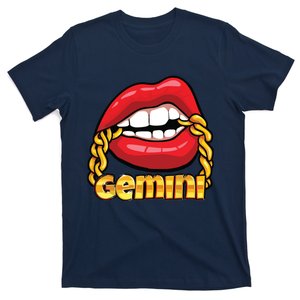 Juicy Lips Gold Chain Gemini Zodiac Sign T-Shirt