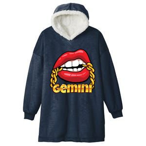 Juicy Lips Gold Chain Gemini Zodiac Sign Hooded Wearable Blanket