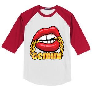 Juicy Lips Gold Chain Gemini Zodiac Sign Kids Colorblock Raglan Jersey