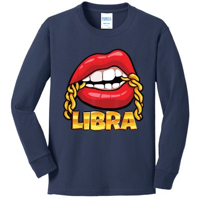 Juicy Lips Gold Chain Libra Zodiac Sign Kids Long Sleeve Shirt