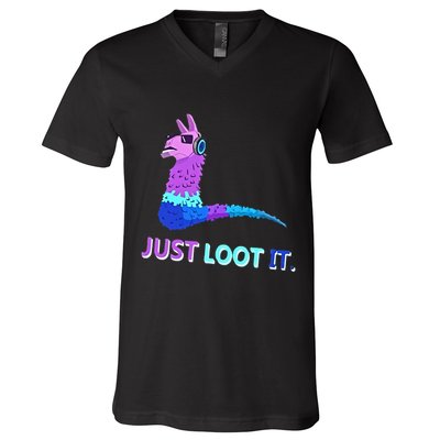 Just Loot It Llama Outfit For Teen Gamers V-Neck T-Shirt
