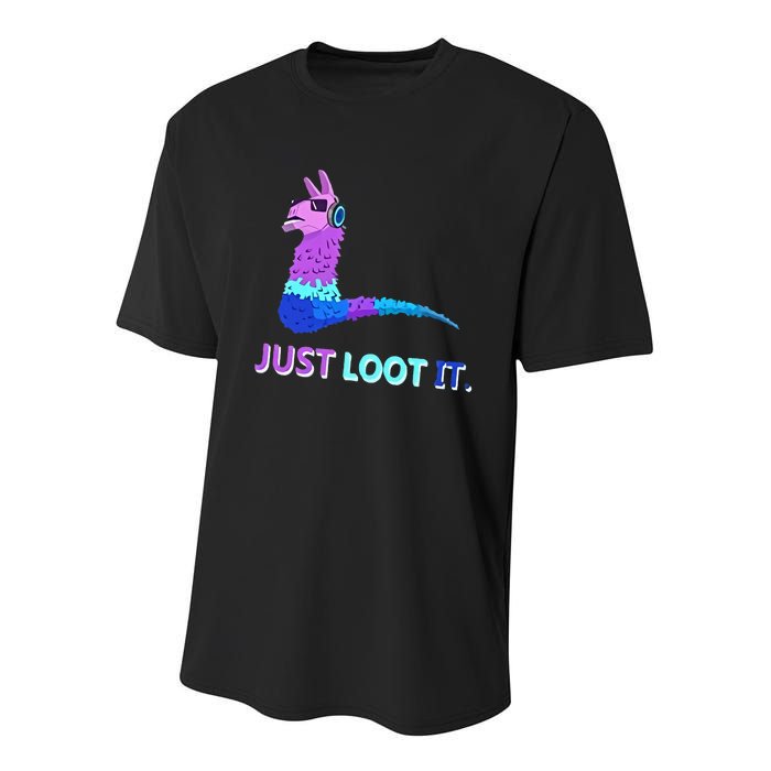 Just Loot It Llama Gamers Youth Performance Sprint T-Shirt