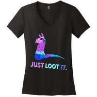 Just Loot It Llama Gamers Women's V-Neck T-Shirt