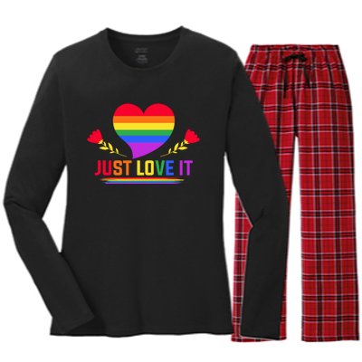 Just Love It Lgbt Pride Graphic Women's Long Sleeve Flannel Pajama Set 