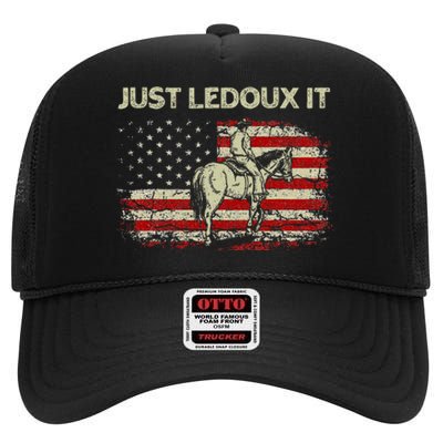 Just Ledoux It Cowboy Whiskey Wine Lover Vintage Usa Flag High Crown Mesh Back Trucker Hat