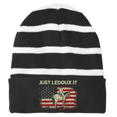 Just Ledoux It Cowboy Whiskey Wine Lover Vintage Usa Flag Striped Beanie with Solid Band