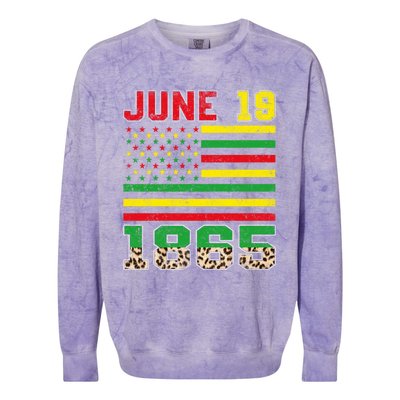 Juneteenth Leopard June 19 Black History African Freedom Day Gift Colorblast Crewneck Sweatshirt