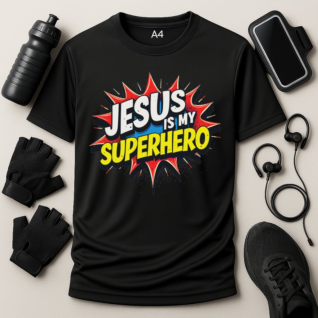 Jusus Lover Jesus Is My Superhero Black Small Modern Cooling Performance Crew T-Shirt