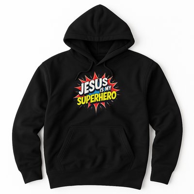 Jusus Lover Jesus Is My Superhero Black Small Modern Hoodie