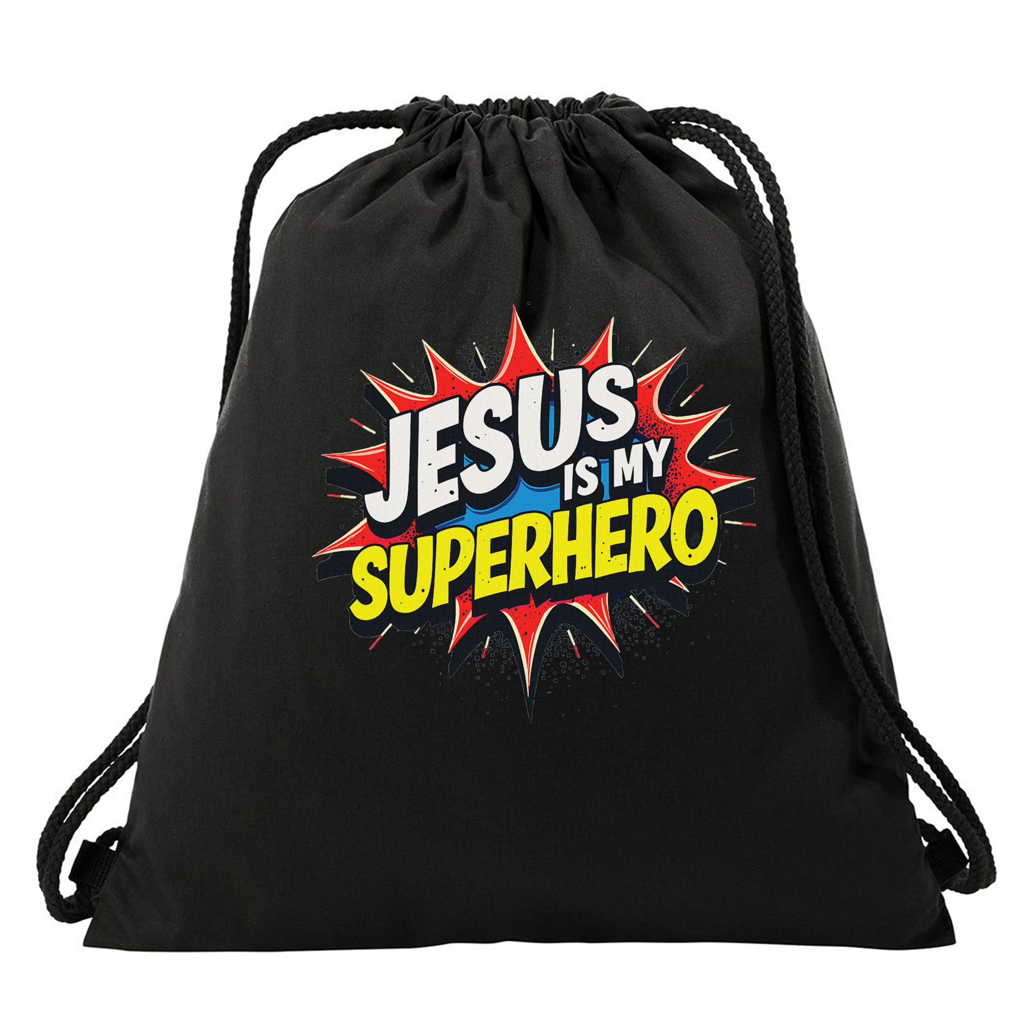 Jusus Lover Jesus Is My Superhero Black Small Modern Drawstring Bag
