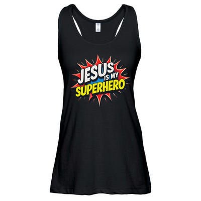 Jusus Lover Jesus Is My Superhero Black Small Modern Ladies Essential Flowy Tank