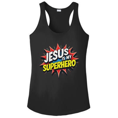 Jusus Lover Jesus Is My Superhero Black Small Modern Ladies PosiCharge Competitor Racerback Tank