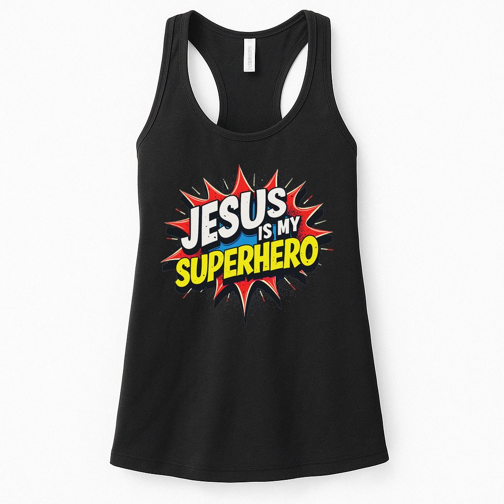 Jusus Lover Jesus Is My Superhero Black Small Modern Womens Tank Top