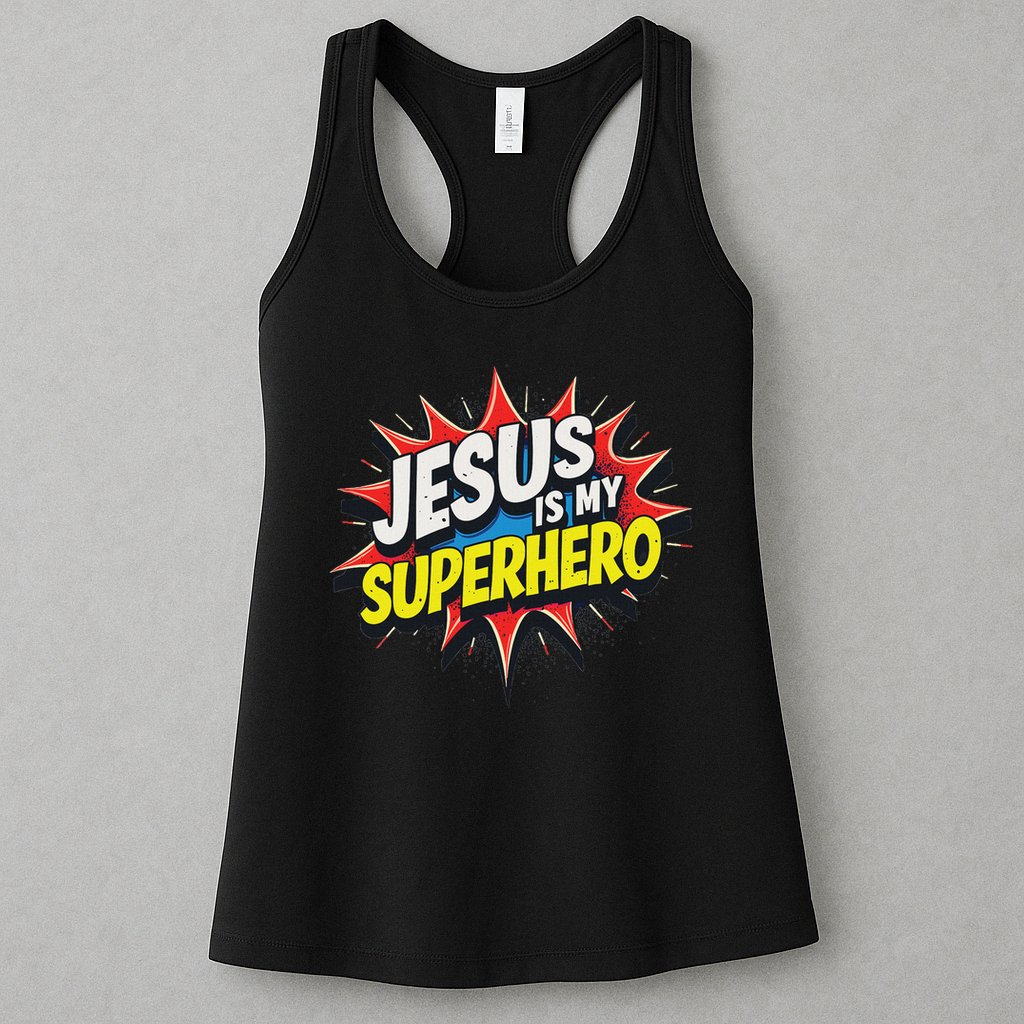 Jusus Lover Jesus Is My Superhero Black Small Modern Womens Tank Top