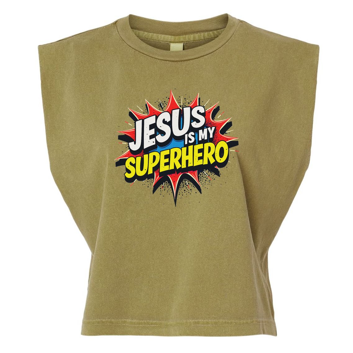 Jusus Lover Jesus Is My Superhero Black Small Modern Garment-Dyed Women's Muscle Tee