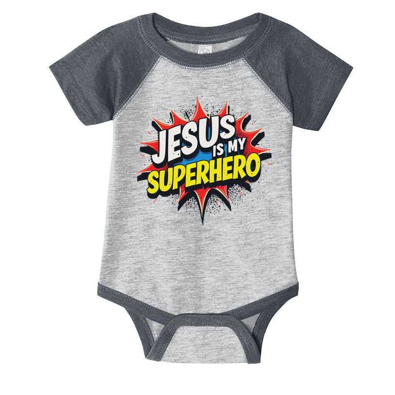 Jusus Lover Jesus Is My Superhero Black Small Modern Infant Baby Jersey Bodysuit