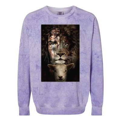 Jesus Lion Lamb Christian Lover Colorblast Crewneck Sweatshirt