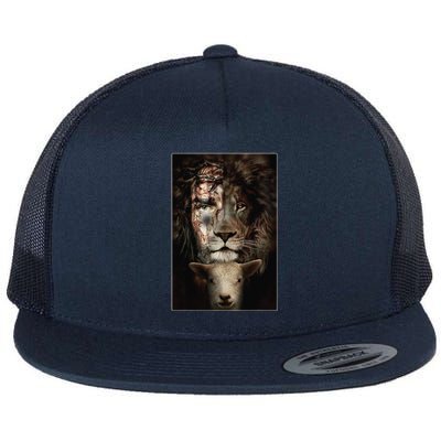 Jesus Lion Lamb Christian Lover Flat Bill Trucker Hat