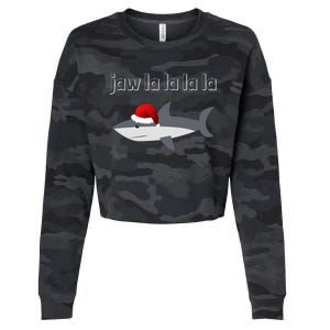 Jaw La La La La Christmas Shark Wearing Santa Hat Image Cool Gift Cropped Pullover Crew