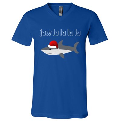 Jaw La La La La Christmas Shark Wearing Santa Hat Image Cool Gift V-Neck T-Shirt