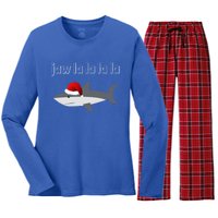 Jaw La La La La Christmas Shark Wearing Santa Hat Image Cool Gift Women's Long Sleeve Flannel Pajama Set 