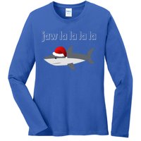 Jaw La La La La Christmas Shark Wearing Santa Hat Image Cool Gift Ladies Long Sleeve Shirt