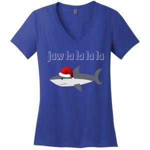 Jaw La La La La Christmas Shark Wearing Santa Hat Image Cool Gift Women's V-Neck T-Shirt