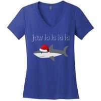 Jaw La La La La Christmas Shark Wearing Santa Hat Image Cool Gift Women's V-Neck T-Shirt