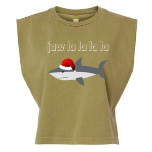 Jaw La La La La Christmas Shark Wearing Santa Hat Image Cool Gift Garment-Dyed Women's Muscle Tee