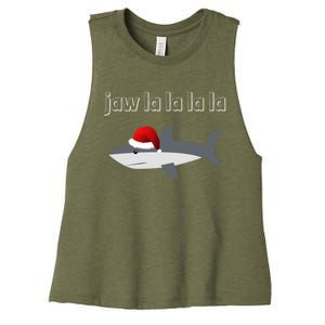 Jaw La La La La Christmas Shark Wearing Santa Hat Image Cool Gift Women's Racerback Cropped Tank