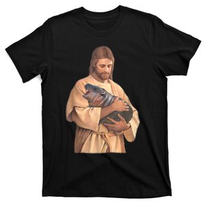 Jesus Loves Moo Deng Bouncy Pig Cute Baby Hippo Meme T-Shirt