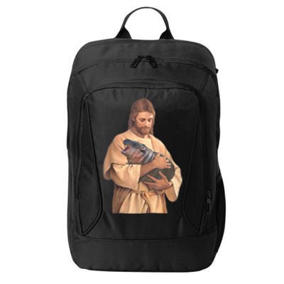 Jesus Loves Moo Deng Bouncy Pig Cute Baby Hippo Meme City Backpack