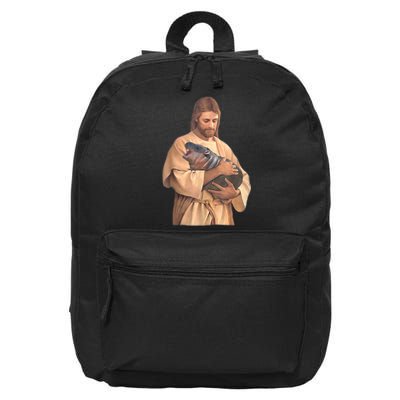 Jesus Loves Moo Deng Bouncy Pig Cute Baby Hippo Meme 16 in Basic Backpack