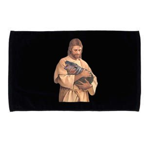 Jesus Loves Moo Deng Bouncy Pig Cute Baby Hippo Meme Microfiber Hand Towel