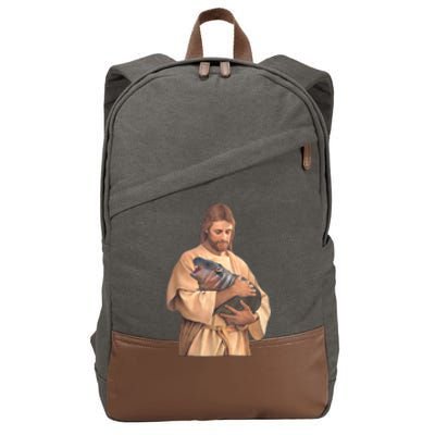 Jesus Loves Moo Deng Bouncy Pig Cute Baby Hippo Meme Cotton Canvas Backpack