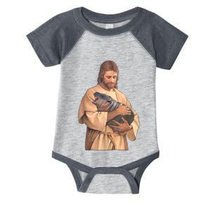 Jesus Loves Moo Deng Bouncy Pig Cute Baby Hippo Meme Infant Baby Jersey Bodysuit