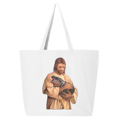 Jesus Loves Moo Deng Bouncy Pig Cute Baby Hippo Meme 25L Jumbo Tote