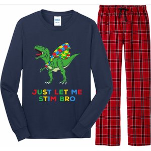 Just Let Me Stim Bro Funny Autism Awareness Autism Dinosaur Long Sleeve Pajama Set