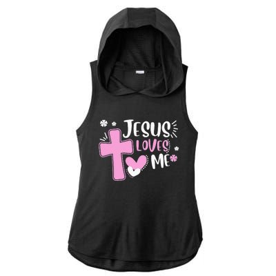 Jesus Loves Me Christian Cross Easter Day Family Outfit Ladies PosiCharge Tri-Blend Wicking Draft Hoodie Tank