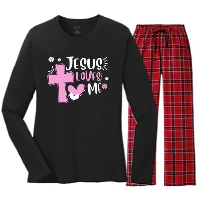 Jesus Loves Me Christian Cross Easter Day Family Outfit Women's Long Sleeve Flannel Pajama Set 