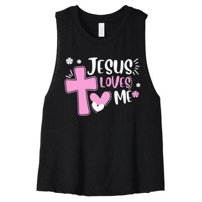 Jesus Loves Me Christian Cross Easter Day Family Outfit Women's Racerback Cropped Tank