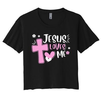 Jesus Loves Me Christian Cross Easter Day Family Outfit Women's Crop Top Tee