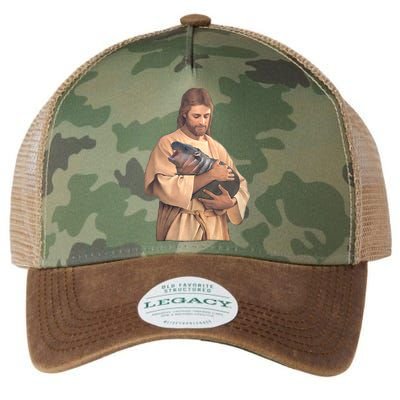 Jesus Loves Moo Deng Bouncy Pig Cute Baby Hippo Meme Legacy Tie Dye Trucker Hat