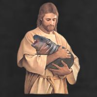Jesus Loves Moo Deng Bouncy Pig Cute Baby Hippo Meme 7 Panel Mesh Trucker Snapback Hat