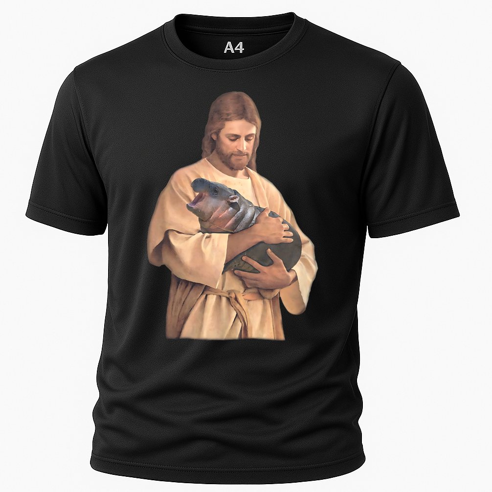 Jesus Loves Moo Deng Bouncy Pig Cute Baby Hippo Meme Performance Shirt