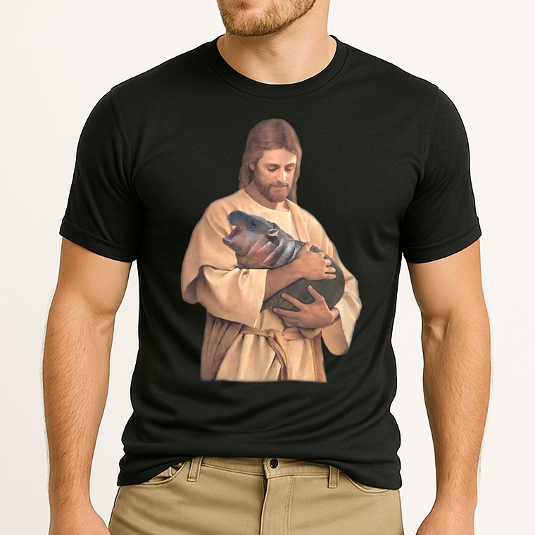 Jesus Loves Moo Deng Bouncy Pig Cute Baby Hippo Meme Performance Shirt