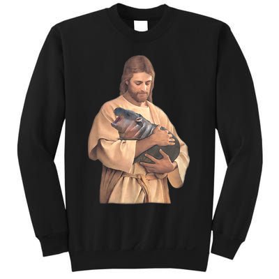 Jesus Loves Moo Deng Bouncy Pig Cute Baby Hippo Meme Sweatshirt