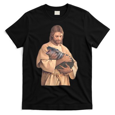 Jesus Loves Moo Deng Bouncy Pig Cute Baby Hippo Meme T-Shirt
