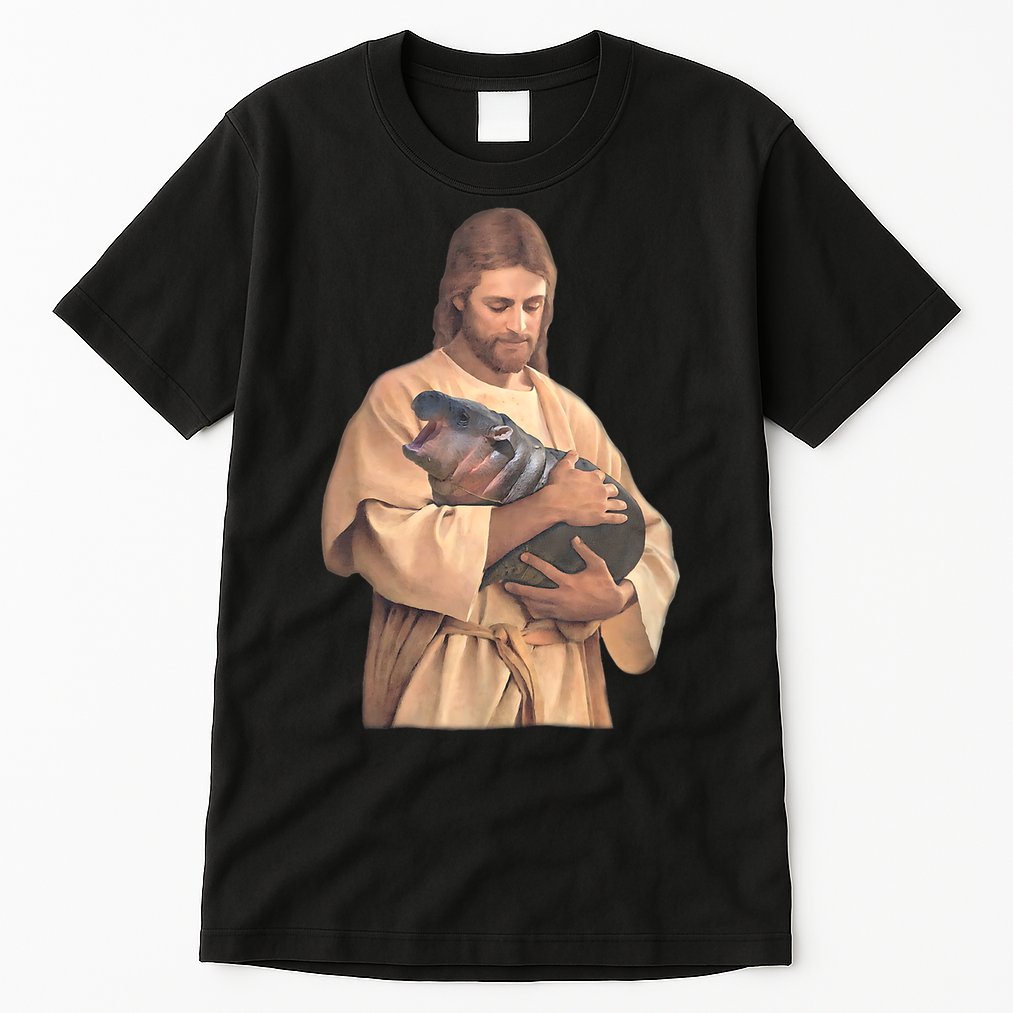 Jesus Loves Moo Deng Bouncy Pig Cute Baby Hippo Meme Tall T-Shirt